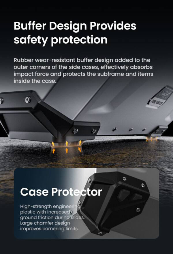 LOBOO CONQUEROR Kufer centralny czarny 40L, aluminium, 2 zamki, wodoodporny, wewnętrzna siatka/paski mocujące bagaż