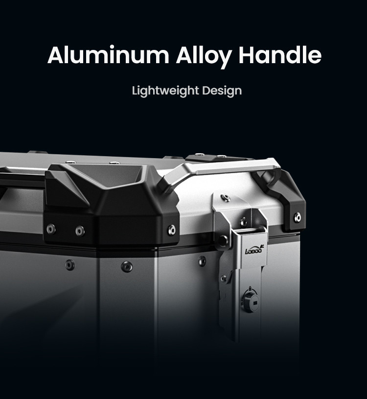LOBOO CONQUEROR Kufer centralny czarny 40L, aluminium, 2 zamki, wodoodporny, wewnętrzna siatka/paski mocujące bagaż