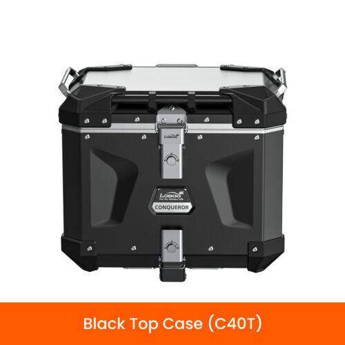 LOBOO CONQUEROR Kufer centralny czarny 40L, aluminium, 2 zamki, wodoodporny, wewnętrzna siatka/paski mocujące bagaż