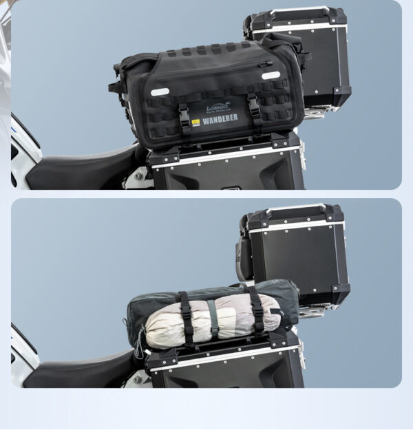 LOBOO CONQUEROR Kufer centralny srebrny 40L, aluminium, 2 zamki, wodoodporny, wewnętrzna siatka/paski mocujące bagaż