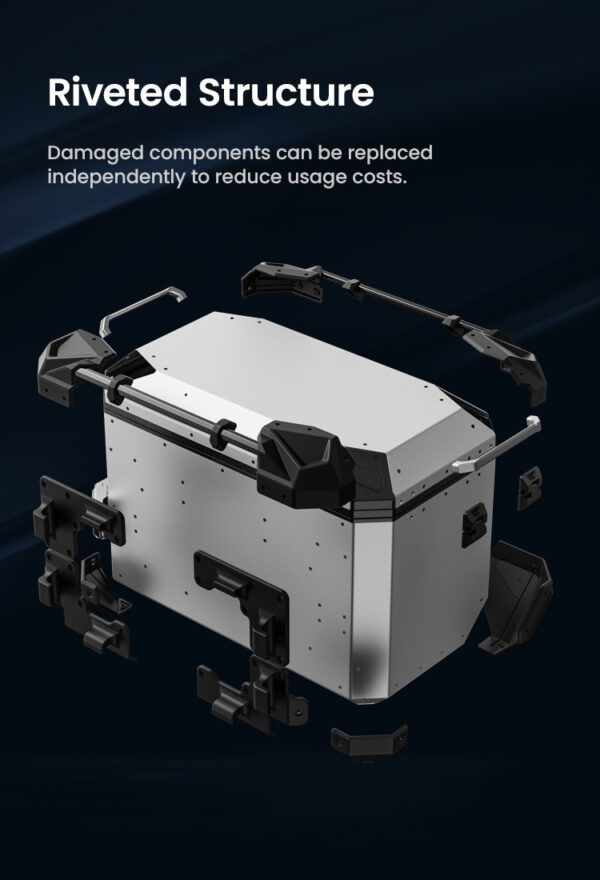 LOBOO CONQUEROR Kufer centralny srebrny 40L, aluminium, 2 zamki, wodoodporny, wewnętrzna siatka/paski mocujące bagaż