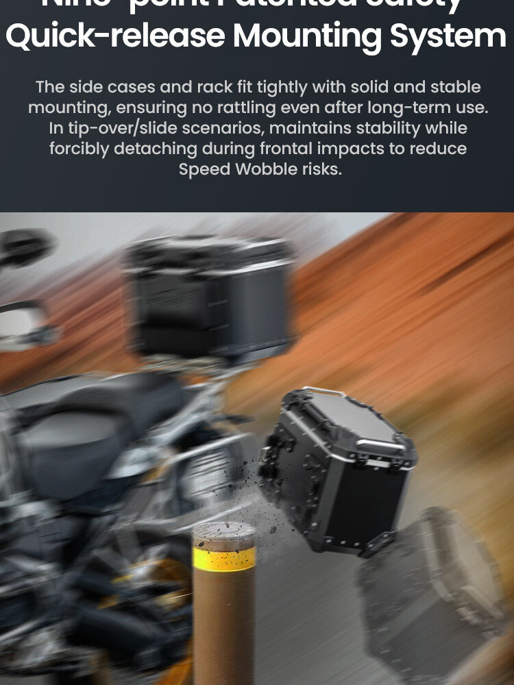 LOBOO CONQUEROR Kufry boczne czarne 45+45L, aluminium, 2 zamki, wodoodporne, wewnętrzna siatka/paski mocujące bagaż, 1 zestaw -