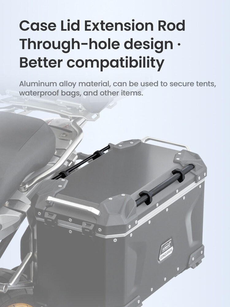 LOBOO CONQUEROR Kufry boczne srebrne 45+38L, aluminium, 2 zamki, wodoodporne, wewnętrzna siatka/paski mocujące bagaż, 1 zestaw -