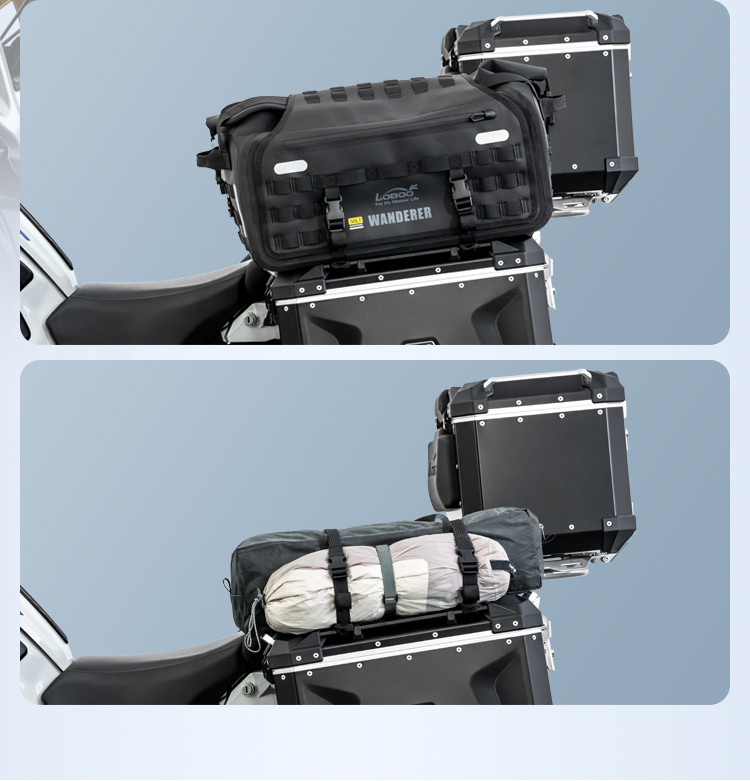 LOBOO CONQUEROR Kufry boczne srebrne 45+38L, aluminium, 2 zamki, wodoodporne, wewnętrzna siatka/paski mocujące bagaż, 1 zestaw -