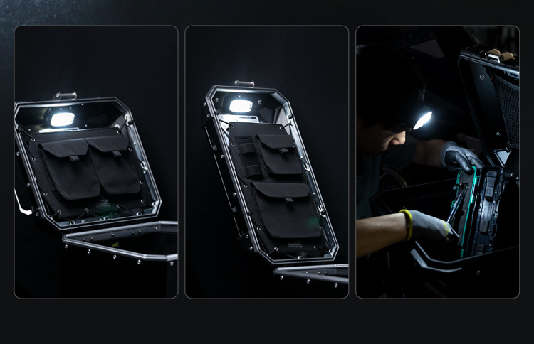 LOBOO CONQUEROR Kufry boczne srebrne 45+38L, aluminium, 2 zamki, wodoodporne, wewnętrzna siatka/paski mocujące bagaż, 1 zestaw -