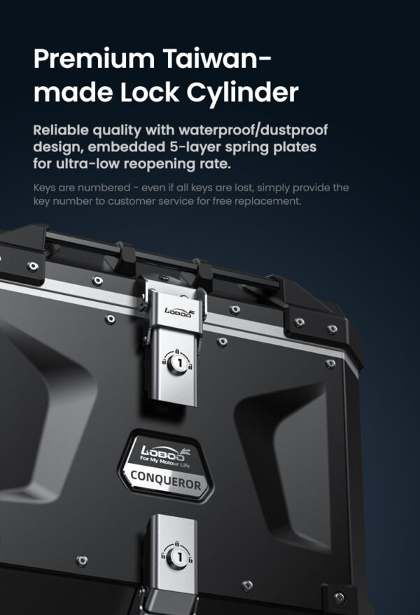 LOBOO CONQUEROR Kufry boczne srebrne 45+45L, aluminium, 2 zamki, wodoodporne, wewnętrzna siatka/paski mocujące bagaż, 1 zestaw -