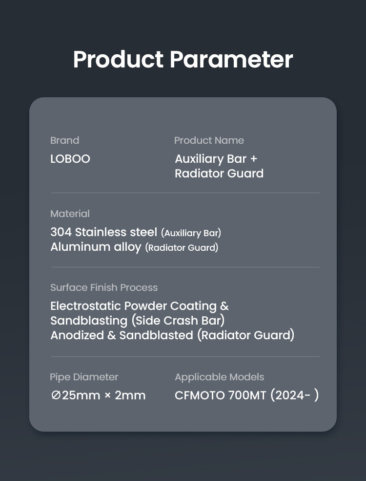 loboo-crash-bar-boczne-oraz-oslony-chlodnicy-do-cfmoto-700mt-adv-2025-srebrne-1030161300121 LOBOO Gmole boczne oraz osłony chłodnicy do CFMOTO 700MT ADV (2025-) srebrne