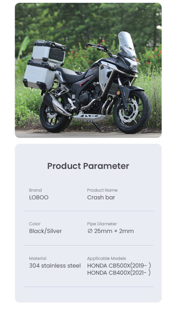 loboo-crash-bar-do-honda-cb400x2021-honda-cb500x2019-chg281sxsl LOBOO Gmole dolne i górne do HONDA CB400X (2021-) HONDA CB500X (2019-) srebrne