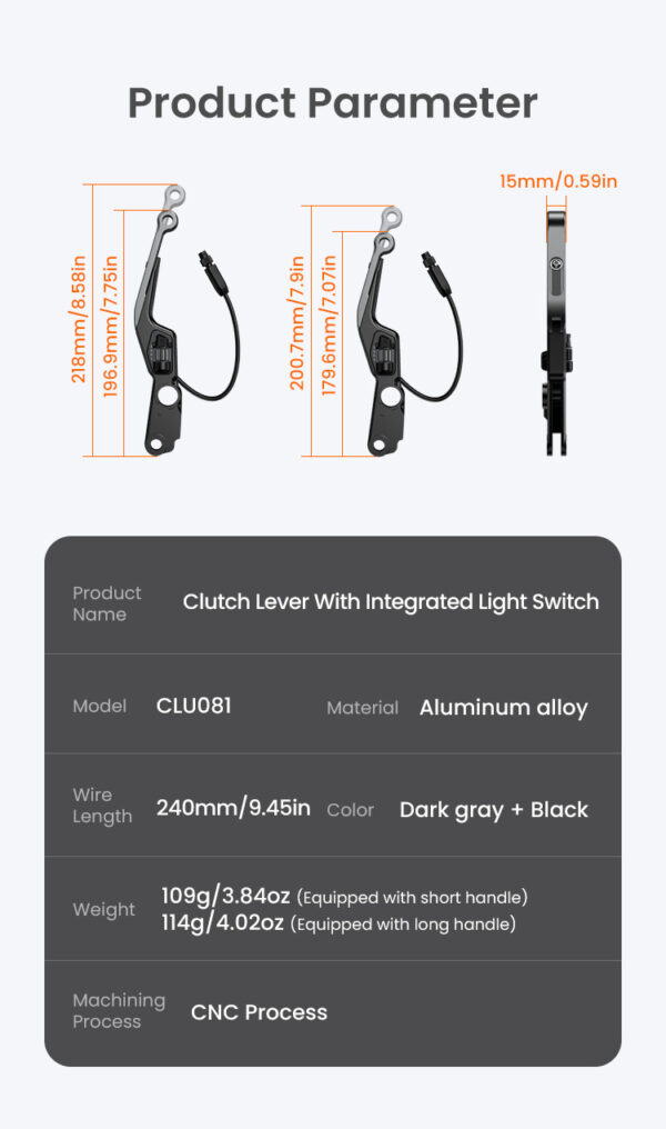LOBOO Dźwignia sprzęgła BMW ze zintegrowanym przełącznikiem świateł