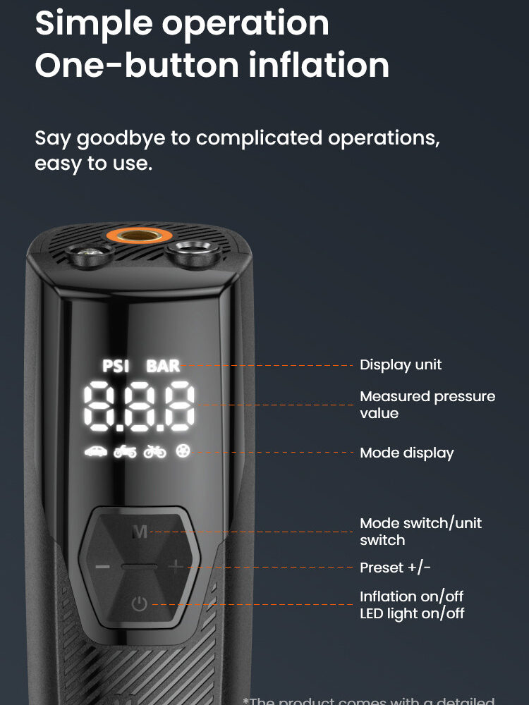 LOBOO Kompresor powietrza 35L/min, 5 trybów pracy, 2-150 PSI