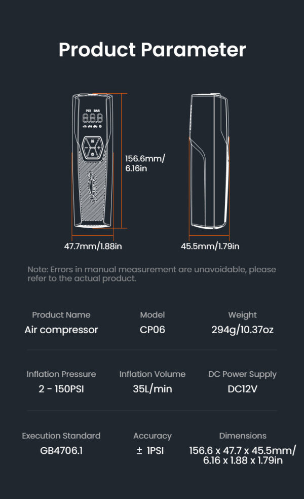 LOBOO Kompresor powietrza 35L/min, 5 trybów pracy, 2-150 PSI