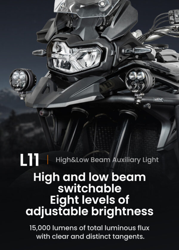 LOBOO L11 światła drogowe i mijania pomocnicze 15 000 Lumenów, 8-stopniowa skala świecenia, homologacja, czarne, zaestaw