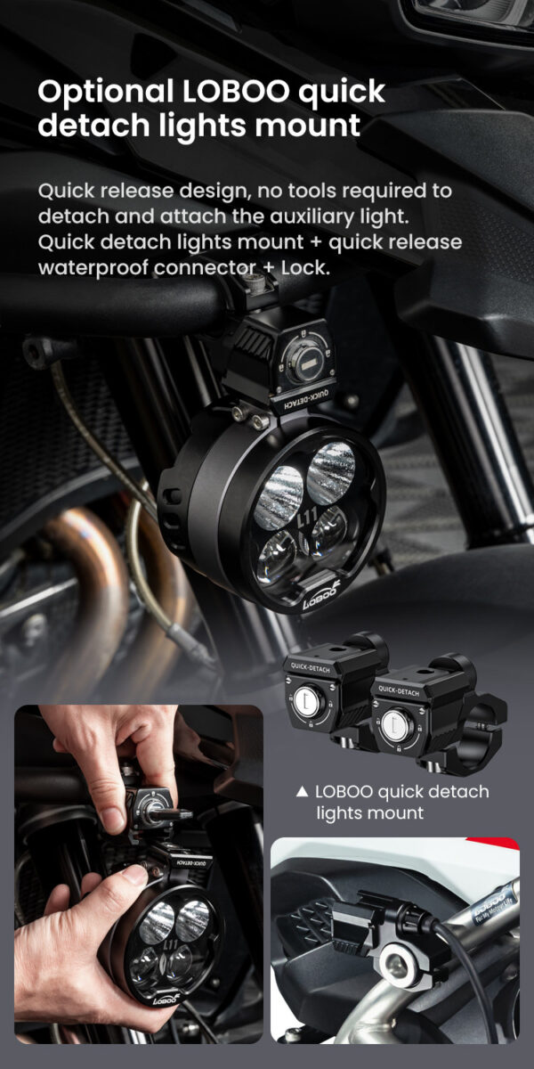 LOBOO L11 światła drogowe i mijania pomocnicze 15 000 Lumenów, 8-stopniowa skala świecenia, homologacja, czarne, zaestaw