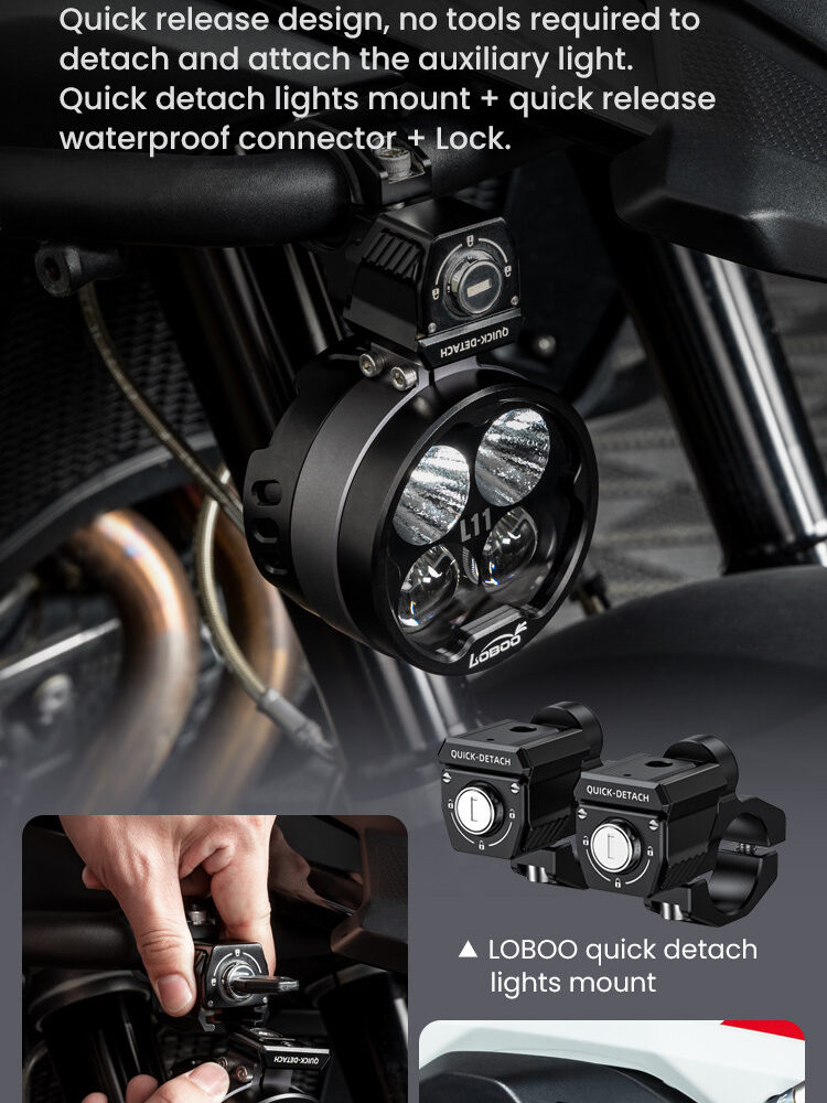 LOBOO L11 światła drogowe i mijania pomocnicze 15 000 Lumenów, 8-stopniowa skala świecenia, homologacja, czarne, zaestaw