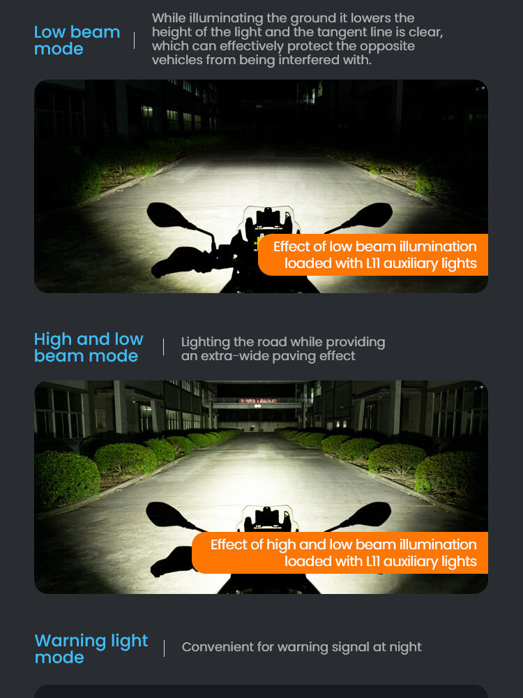 LOBOO L11 światła drogowe i mijania pomocnicze 15 000 Lumenów, 8-stopniowa skala świecenia, homologacja, czarne, zaestaw