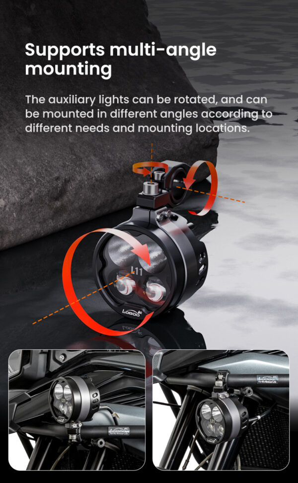 LOBOO L11 światła drogowe i mijania pomocnicze 15 000 Lumenów, 8-stopniowa skala świecenia, homologacja, czarne, zaestaw