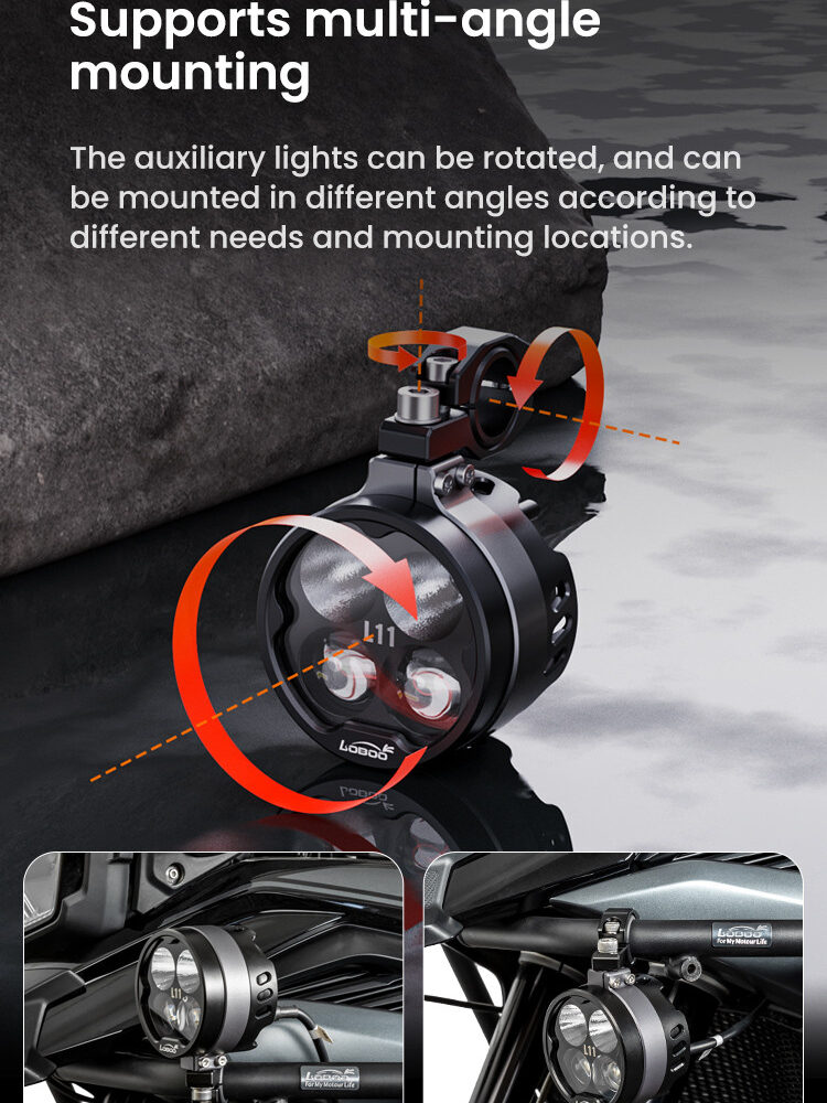 LOBOO L11 światła drogowe i mijania pomocnicze 15 000 Lumenów, 8-stopniowa skala świecenia, homologacja, czarne, zaestaw