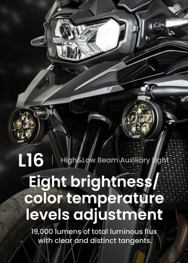 LOBOO L16 światła drogowe i mijania pomocnicze, 19 000 Lumenów, 8-stopniowa skala świecenia, homologacja, czarne, zestaw