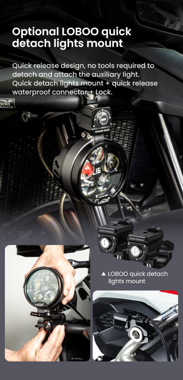 LOBOO L16 światła drogowe i mijania pomocnicze, 19 000 Lumenów, 8-stopniowa skala świecenia, homologacja, czarne, zestaw