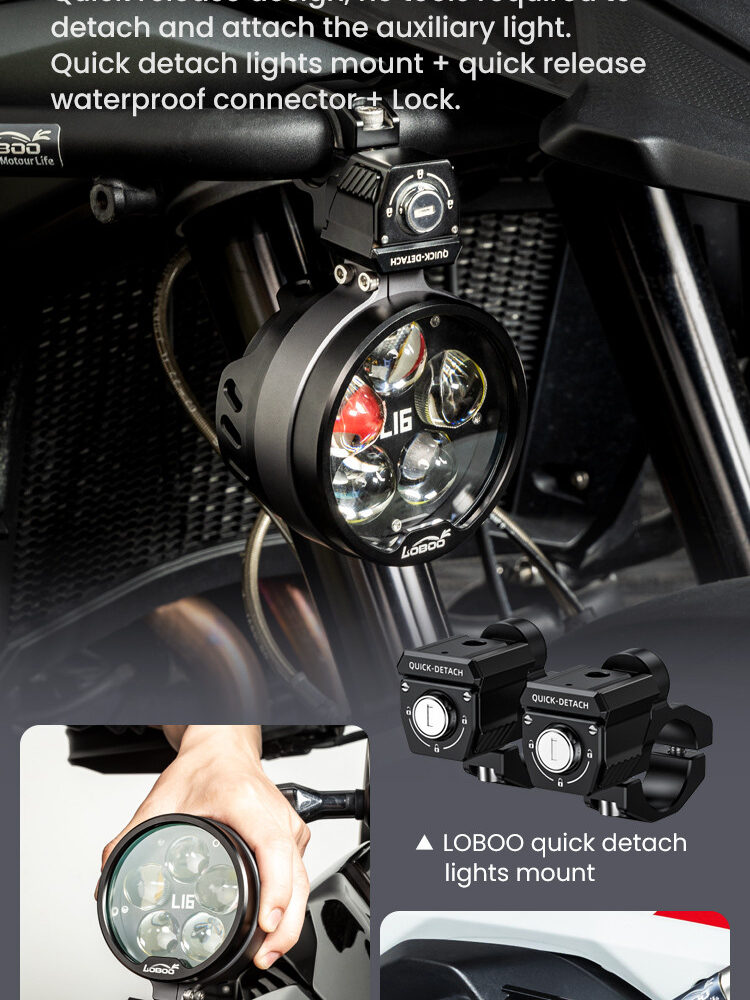 LOBOO L16 światła drogowe i mijania pomocnicze, 19 000 Lumenów, 8-stopniowa skala świecenia, homologacja, czarne, zestaw