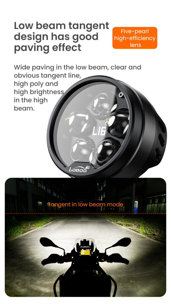 LOBOO L16 światła drogowe i mijania pomocnicze, 19 000 Lumenów, 8-stopniowa skala świecenia, homologacja, czarne, zestaw