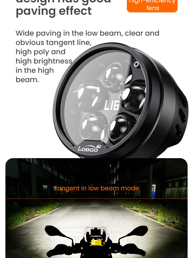 LOBOO L16 światła drogowe i mijania pomocnicze, 19 000 Lumenów, 8-stopniowa skala świecenia, homologacja, czarne, zestaw