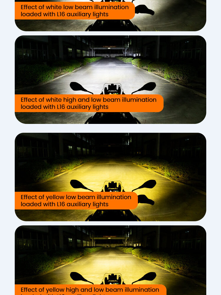 LOBOO L16 światła drogowe i mijania pomocnicze, 19 000 Lumenów, 8-stopniowa skala świecenia, homologacja, czarne, zestaw