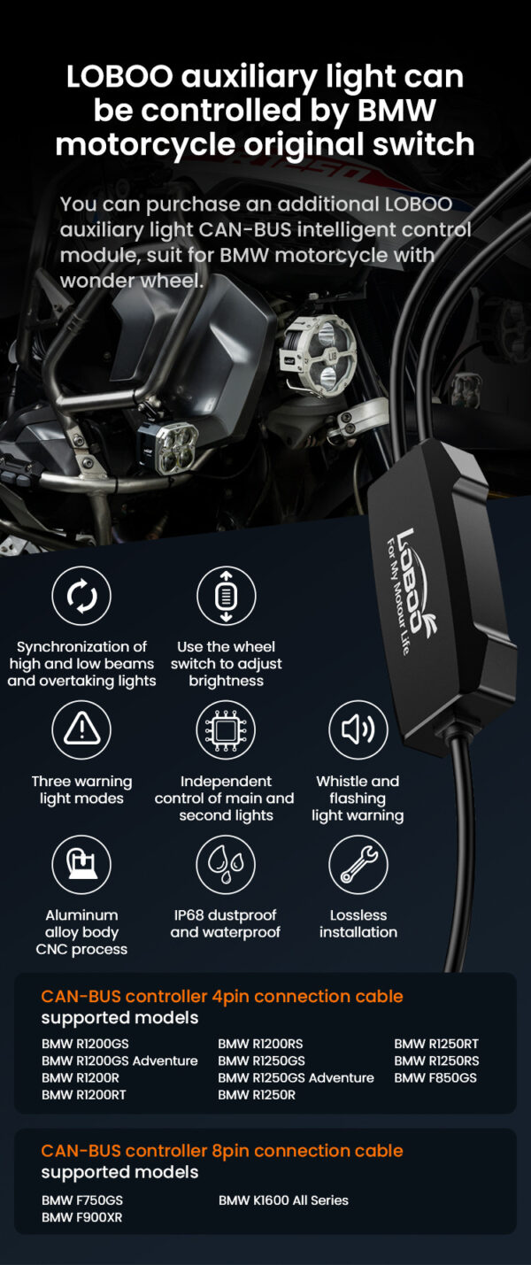 LOBOO L16 światła drogowe i mijania pomocnicze, 19 000 Lumenów, 8-stopniowa skala świecenia, homologacja, czarne, zestaw