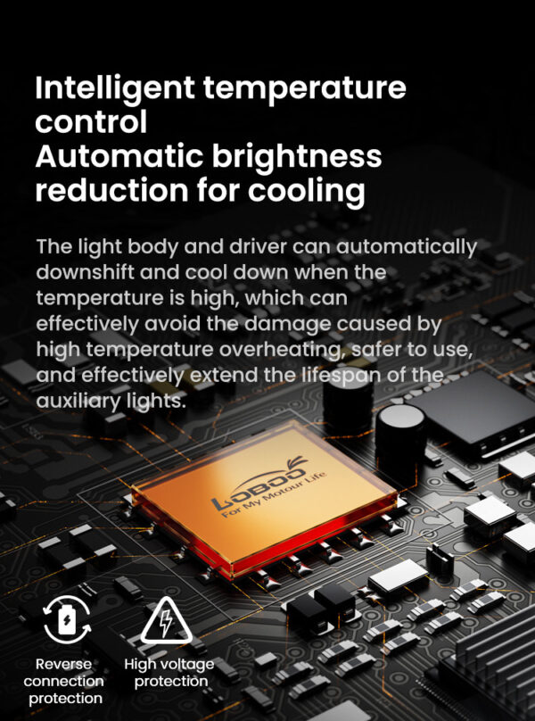 LOBOO L16 światła drogowe i mijania pomocnicze, 19 000 Lumenów, 8-stopniowa skala świecenia, homologacja, czarne, zestaw