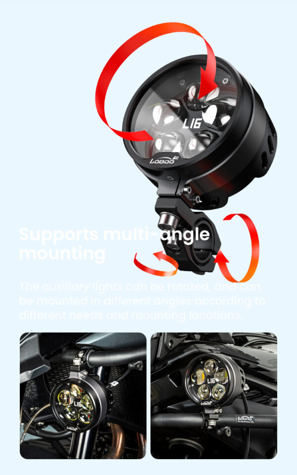 LOBOO L16 światła drogowe i mijania pomocnicze, 19 000 Lumenów, 8-stopniowa skala świecenia, homologacja, czarne, zestaw