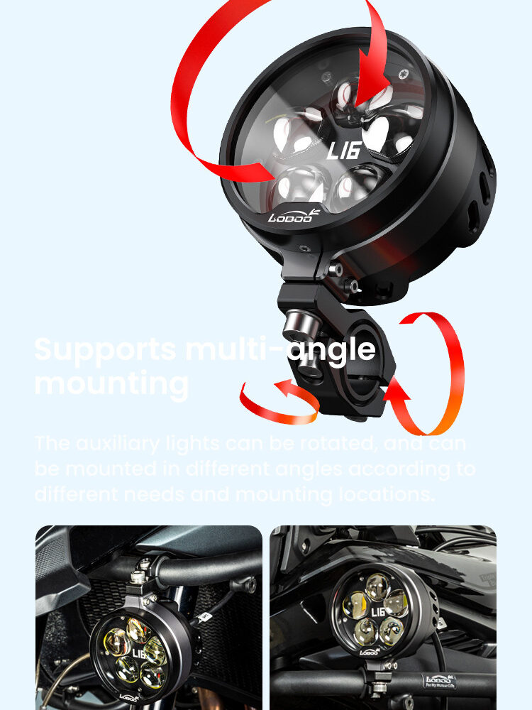 LOBOO L16 światła drogowe i mijania pomocnicze, 19 000 Lumenów, 8-stopniowa skala świecenia, homologacja, czarne, zestaw