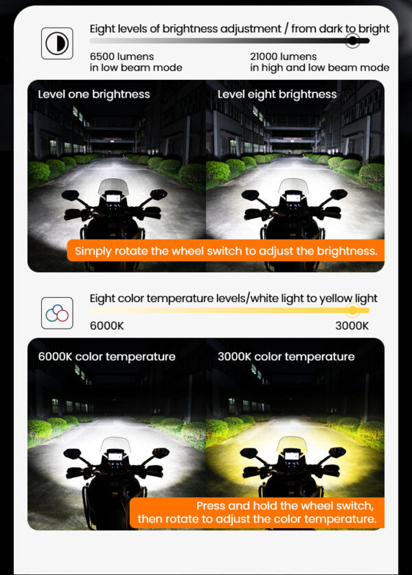 LOBOO L18S światła drogowe i mijania pomocnicze, 23 000 Lumenów, 8-stopniowa skala świecenia, homologacja, czarne, zestaw