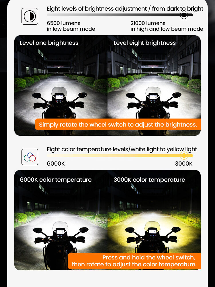 LOBOO L18S światła drogowe i mijania pomocnicze, 23 000 Lumenów, 8-stopniowa skala świecenia, homologacja, czarne, zestaw