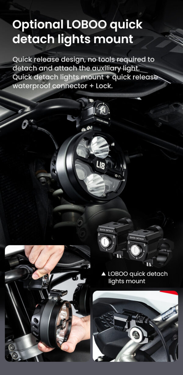 LOBOO L18S światła drogowe i mijania pomocnicze, 23 000 Lumenów, 8-stopniowa skala świecenia, homologacja, czarne, zestaw