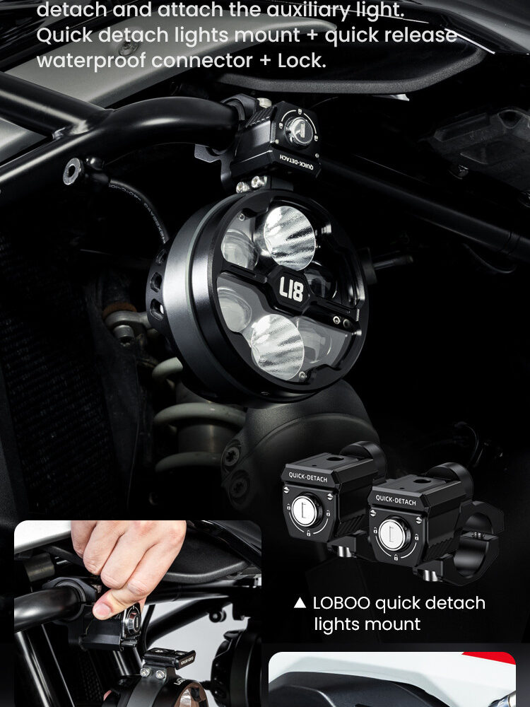 LOBOO L18S światła drogowe i mijania pomocnicze, 23 000 Lumenów, 8-stopniowa skala świecenia, homologacja, czarne, zestaw