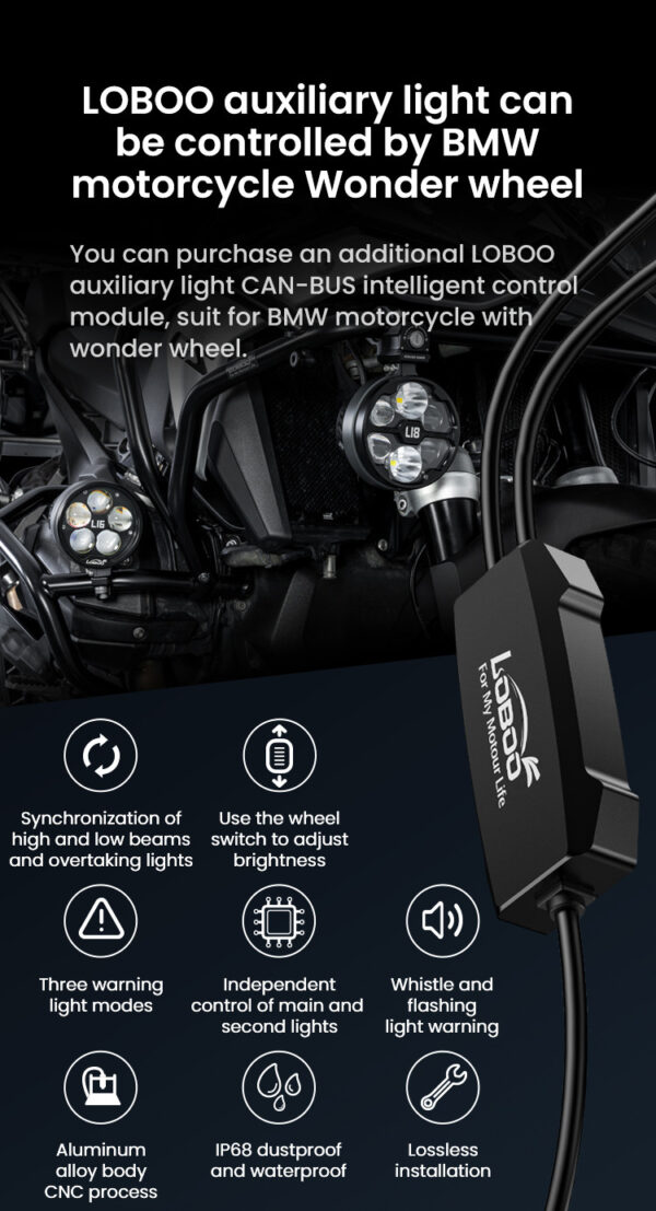 LOBOO L18S światła drogowe i mijania pomocnicze, 23 000 Lumenów, 8-stopniowa skala świecenia, homologacja, czarne, zestaw