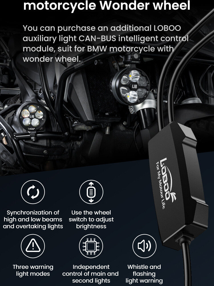 LOBOO L18S światła drogowe i mijania pomocnicze, 23 000 Lumenów, 8-stopniowa skala świecenia, homologacja, czarne, zestaw