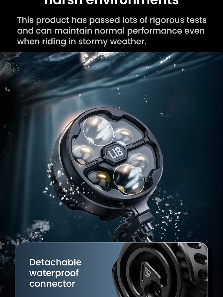 LOBOO L18S światła drogowe i mijania pomocnicze, 23 000 Lumenów, 8-stopniowa skala świecenia, homologacja, czarne, zestaw