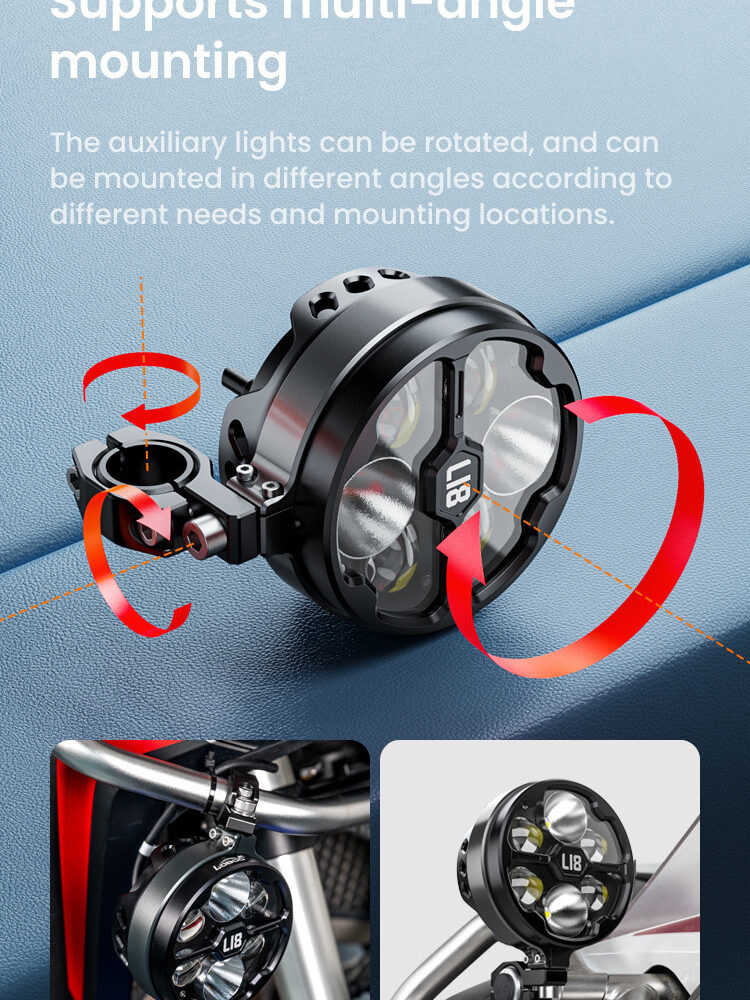 LOBOO L18S światła drogowe i mijania pomocnicze, 23 000 Lumenów, 8-stopniowa skala świecenia, homologacja, czarne, zestaw