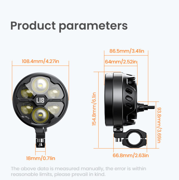 LOBOO L18S światła drogowe i mijania pomocnicze, 23 000 Lumenów, 8-stopniowa skala świecenia, homologacja, czarne, zestaw