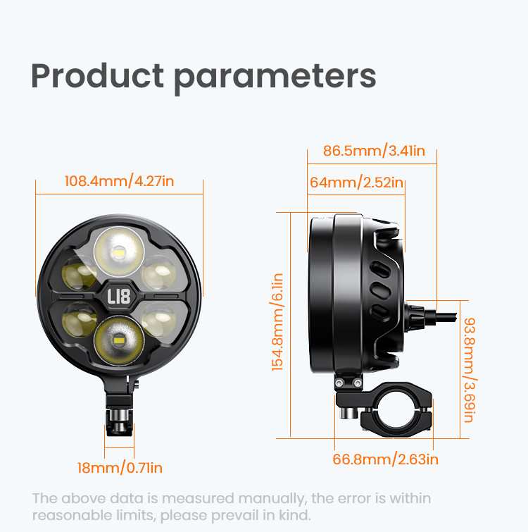 LOBOO L18S światła drogowe i mijania pomocnicze, 23 000 Lumenów, 8-stopniowa skala świecenia, homologacja, czarne, zestaw