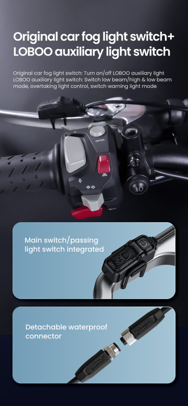 LOBOO L7 światła drogowe i mijania pomocnicze tylko dla VOGE DS525X, 15 000 Lumenów, 8-stopniowa skala świecenia, homologacja, z