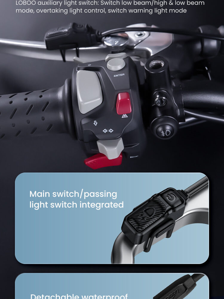 LOBOO L7 światła drogowe i mijania pomocnicze tylko dla VOGE DS525X, 15 000 Lumenów, 8-stopniowa skala świecenia, homologacja, z