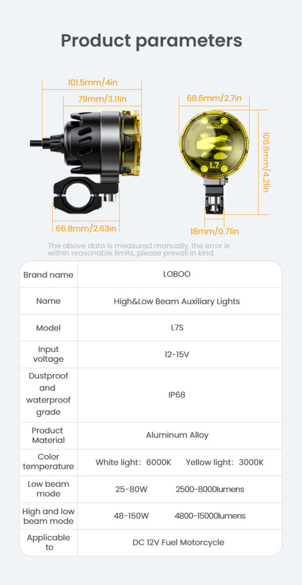 LOBOO L7 światła drogowe i mijania pomocnicze, 15 000 Lumenów, 8-stopniowa skala świecenia, homologacja, zestaw