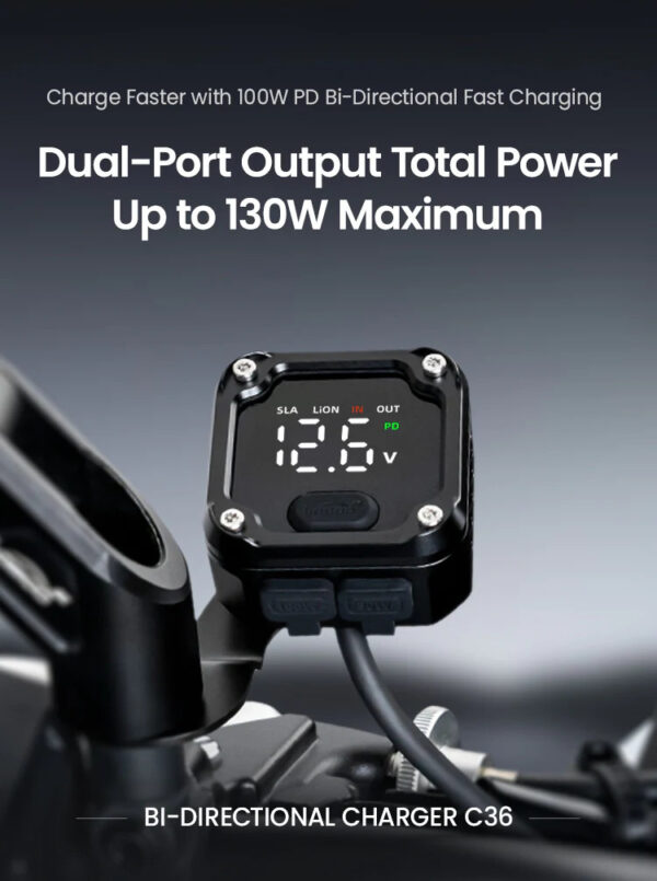 LOBOO Ładowarka dwukierunkowa (ładowanie, monitorowanie, regeneracja akumulatorów), wodoodporna, aluminiowy korpus