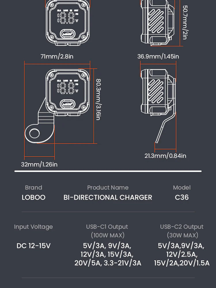 LOBOO Ładowarka dwukierunkowa (ładowanie, monitorowanie, regeneracja akumulatorów), wodoodporna, aluminiowy korpus