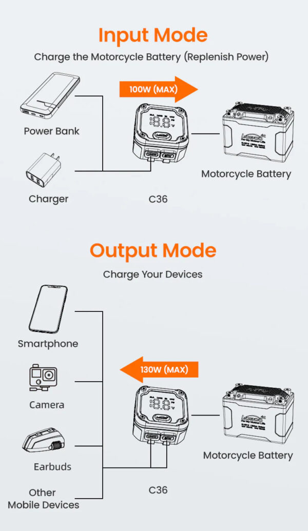 LOBOO Ładowarka dwukierunkowa (ładowanie, monitorowanie, regeneracja akumulatorów), wodoodporna, aluminiowy korpus