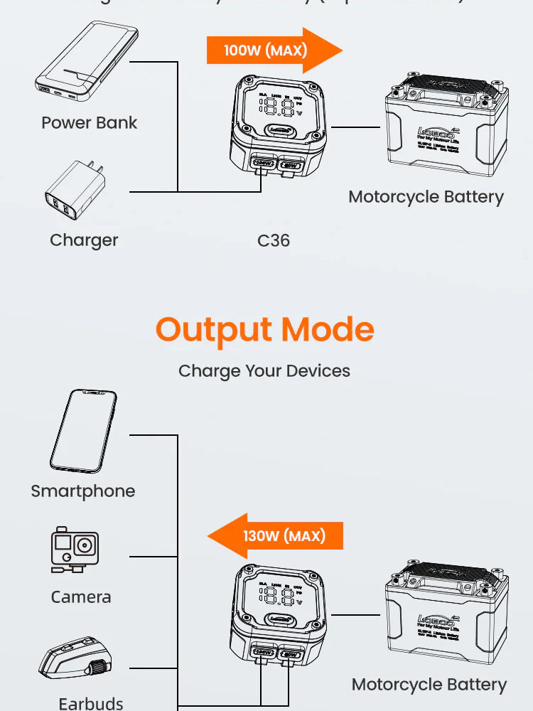 LOBOO Ładowarka dwukierunkowa (ładowanie, monitorowanie, regeneracja akumulatorów), wodoodporna, aluminiowy korpus