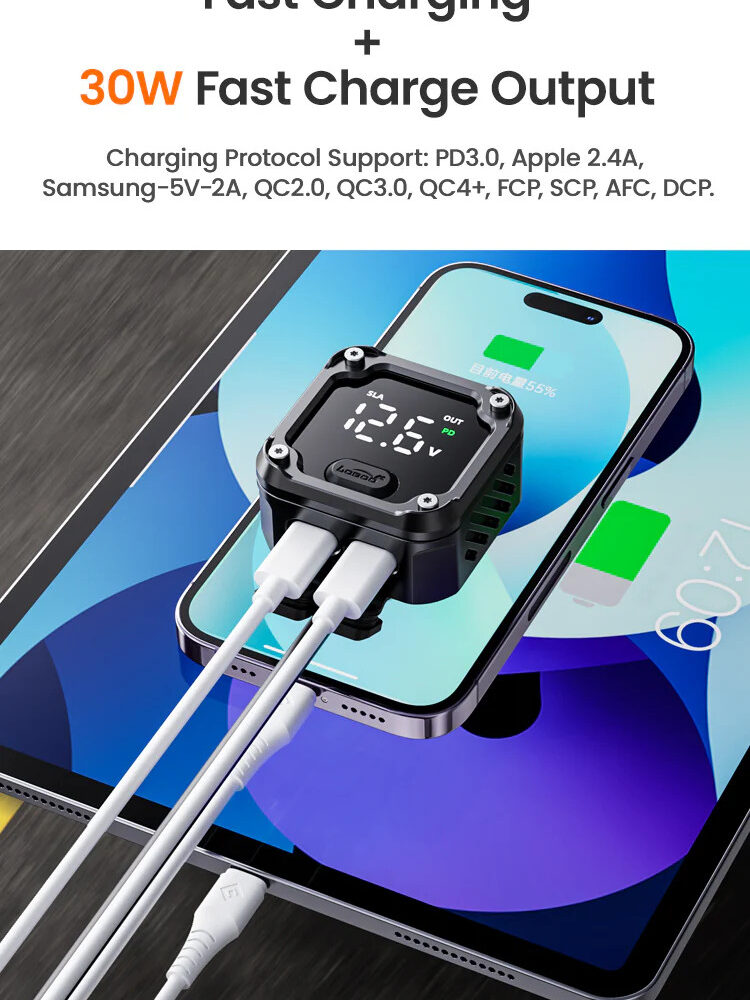 LOBOO Ładowarka dwukierunkowa (ładowanie, monitorowanie, regeneracja akumulatorów), wodoodporna, aluminiowy korpus