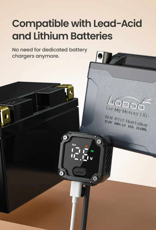 LOBOO Ładowarka dwukierunkowa (ładowanie, monitorowanie, regeneracja akumulatorów), wodoodporna, aluminiowy korpus